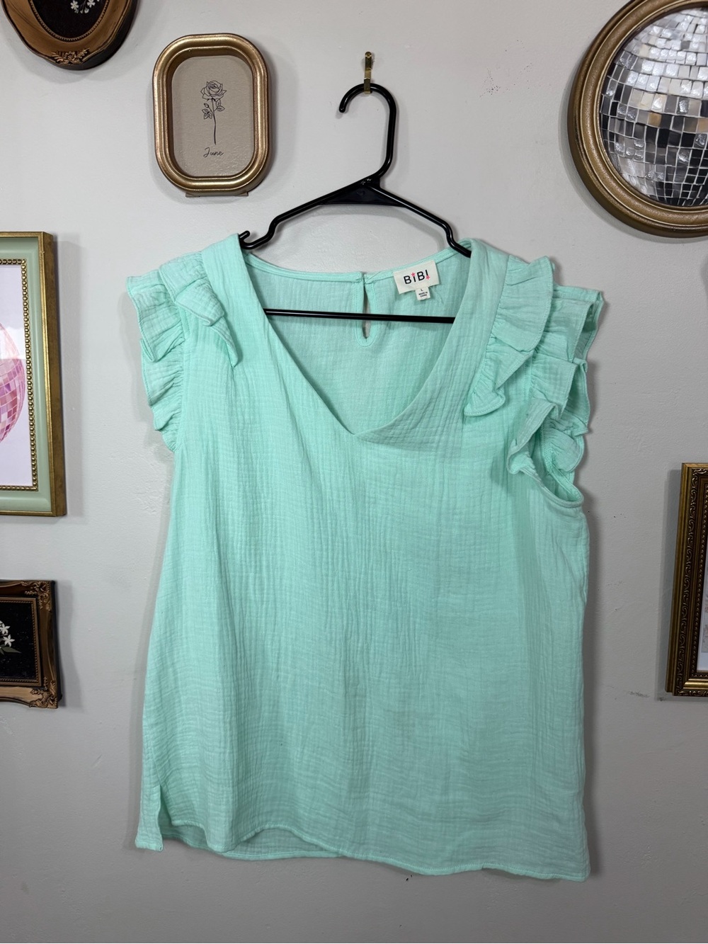 BiBi Light Mint Ruffle Sleeve V-Neck Camisole